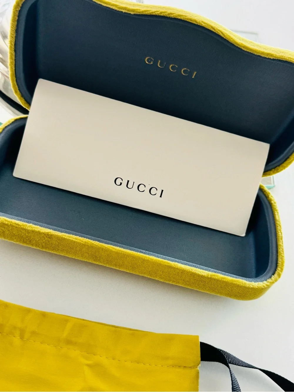 Authentic Gucci GG0355S 005 Gold Rimless Yellow Lens Sunglasses Complete Set Jap